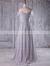 A-line Off-the-shoulder Sweep Train Chiffon Tulle with Beading Bridesmaid Dresses #PDS01013211