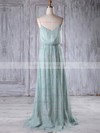 A-line V-neck Sweep Train Lace with Ruffles Bridesmaid Dresses #PDS01013213