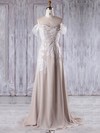 A-line Off-the-shoulder Sweep Train Tulle Chiffon with Appliques Lace Bridesmaid Dresses #PDS01013216