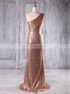 Sheath/Column One Shoulder Sweep Train Sequined with Split Front Bridesmaid Dresses #PDS01013226