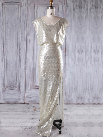 Sheath/Column Scoop Neck Floor-length Sequined with Split Front Bridesmaid Dresses #PDS01013228