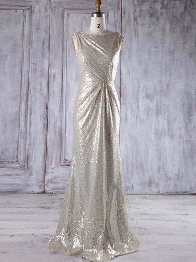 Sheath/Column Scoop Neck Floor-length Sequined with Ruffles Bridesmaid Dresses #PDS01013230