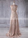 A-line Scoop Neck Sweep Train Sequined with Ruffles Bridesmaid Dresses #PDS01013231