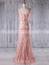 Sheath/Column Scoop Neck Floor-length Lace with Ruffles Bridesmaid Dresses #PDS01013233