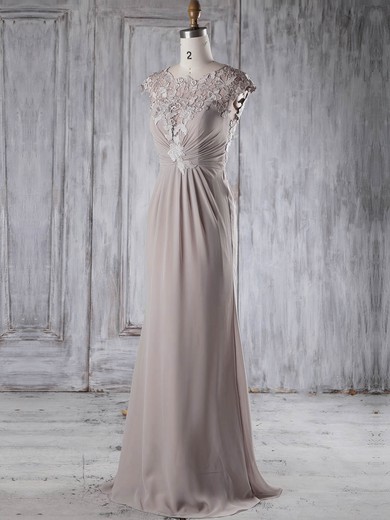 Sheath/Column Scoop Neck Sweep Train Chiffon Tulle with Appliques Lace Bridesmaid Dresses #PDS01013234