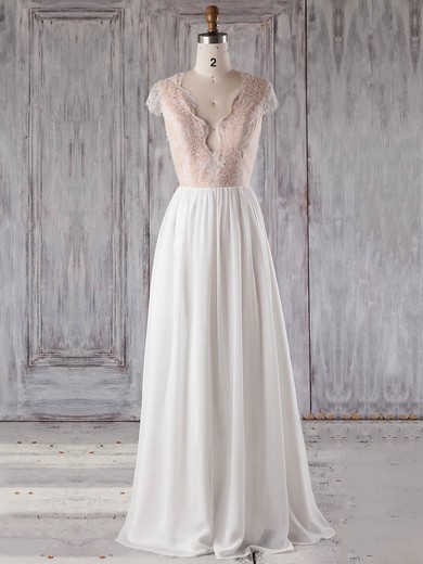 A-line V-neck Floor-length Chiffon Tulle with Appliques Lace Bridesmaid Dresses #PDS01013239