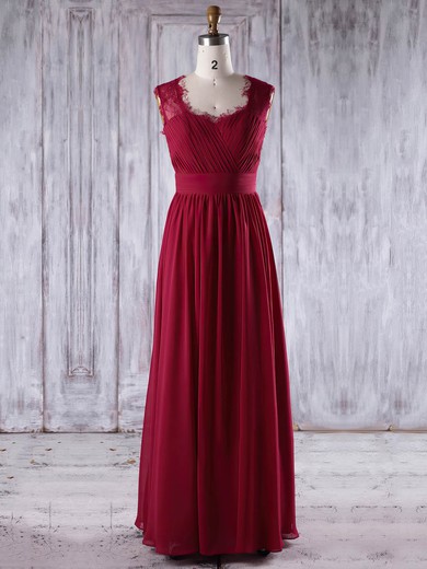 A-line Sweetheart Floor-length Lace Chiffon with Ruffles Bridesmaid Dresses #PDS01013245