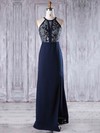 A-line Scoop Neck Floor-length Chiffon with Split Front Bridesmaid Dresses #PDS01013246
