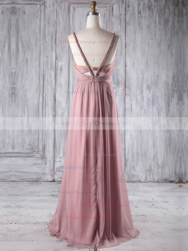 Empire V-neck Floor-length Chiffon with Ruffles Bridesmaid Dresses #PDS01013250