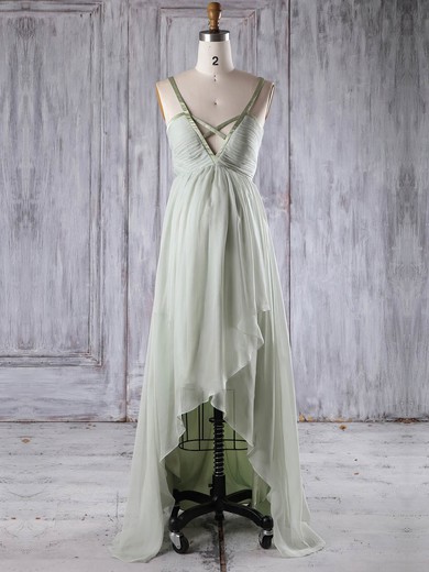 Empire V-neck Asymmetrical Chiffon with Ruffles Bridesmaid Dresses #PDS01013251