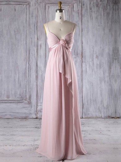 Empire V-neck Floor-length Chiffon with Flower(s) Bridesmaid Dresses #PDS01013253