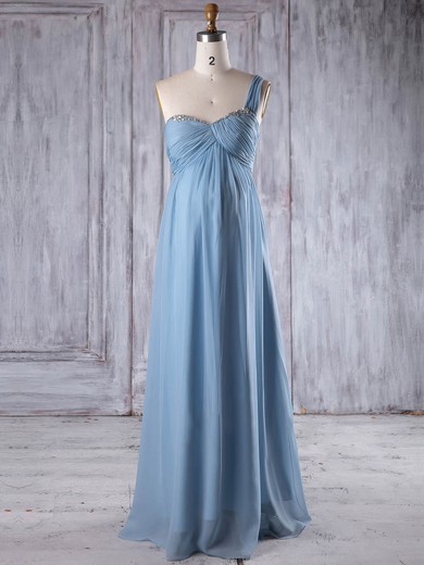 Empire One Shoulder Floor-length Chiffon with Ruffles Bridesmaid Dresses #PDS01013260