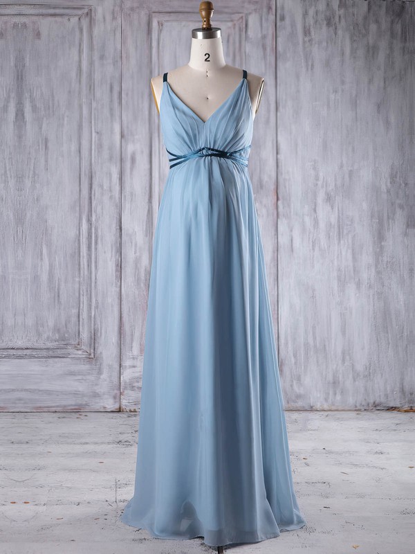 Empire V-neck Floor-length Chiffon with Sashes / Ribbons Bridesmaid Dresses #PDS01013262