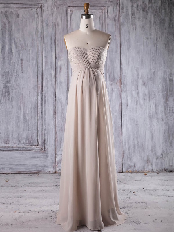 Empire Strapless Floor-length Chiffon with Lace Bridesmaid Dresses #PDS01013264