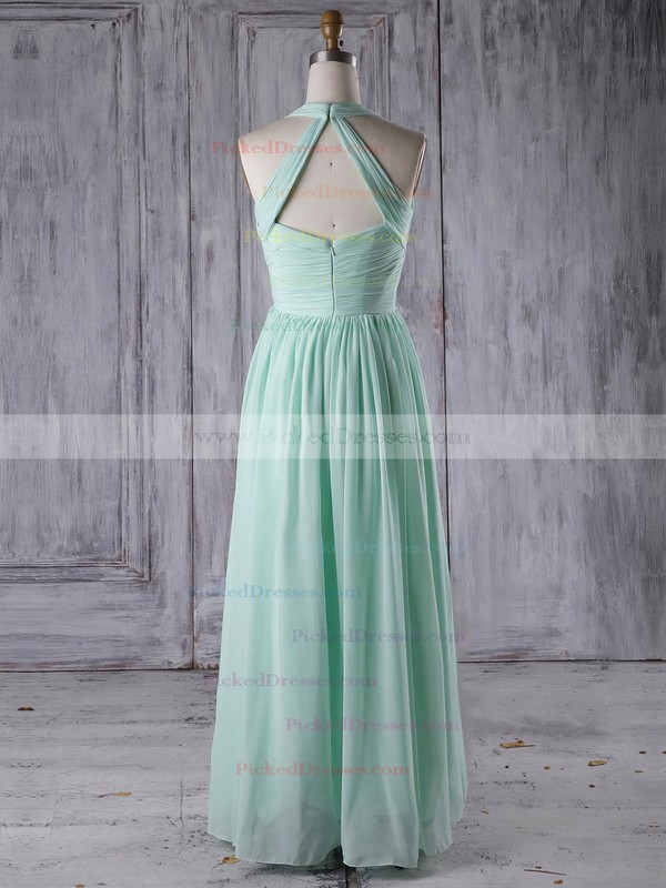 A-line V-neck Floor-length Chiffon with Ruffles Bridesmaid Dresses #PDS01013265