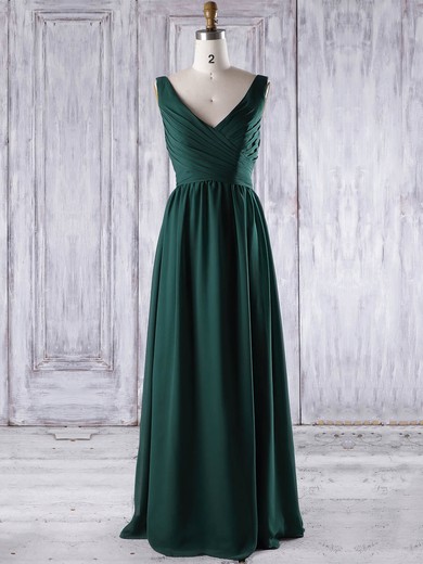 A-line V-neck Floor-length Chiffon with Ruffles Bridesmaid Dresses #PDS01013267