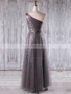 A-line One Shoulder Floor-length Tulle Sequined with Ruffles Bridesmaid Dresses #PDS01013269