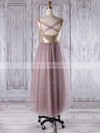 A-line V-neck Asymmetrical Tulle Sequined with Ruffles Bridesmaid Dresses #PDS01013276