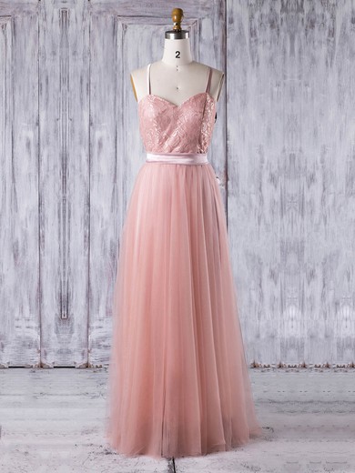 A-line Sweetheart Floor-length Lace Tulle with Sashes / Ribbons Bridesmaid Dresses #PDS01013279