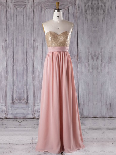 A-line Sweetheart Floor-length Chiffon with Sequins Bridesmaid Dresses #PDS01013280