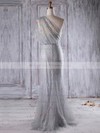 Trumpet/Mermaid One Shoulder Floor-length Tulle with Appliques Lace Bridesmaid Dresses #PDS01013283