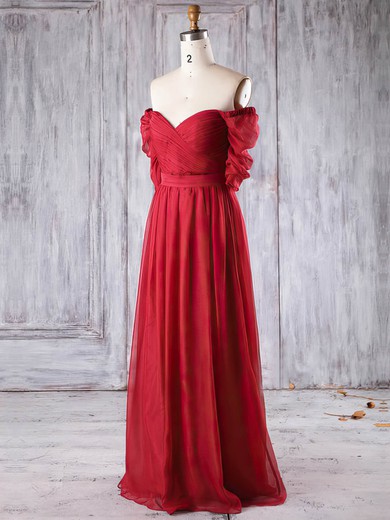 A-line Off-the-shoulder Floor-length Chiffon with Ruffles Bridesmaid Dresses #PDS01013284