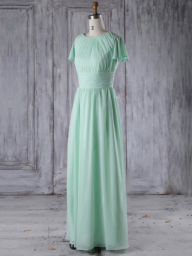 A-line Scoop Neck Floor-length Chiffon with Ruffles Bridesmaid Dresses #PDS01013286
