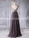 A-line V-neck Floor-length Chiffon Tulle with Pearl Detailing Bridesmaid Dresses #PDS01013304
