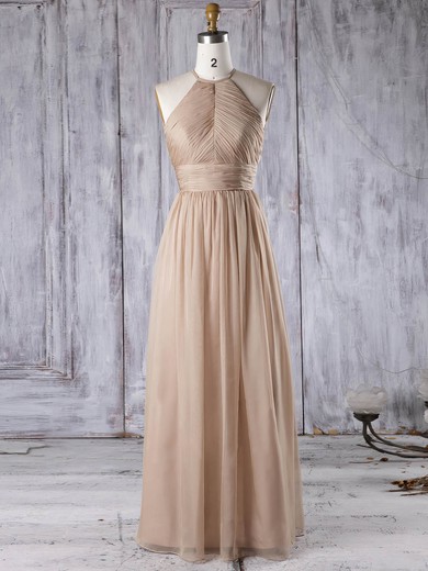A-line Scoop Neck Floor-length Chiffon with Ruffles Bridesmaid Dresses #PDS01013306
