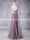 A-line V-neck Floor-length Lace Tulle with Sashes / Ribbons Bridesmaid Dresses #PDS01013308