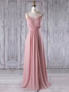 A-line V-neck Floor-length Chiffon with Appliques Lace Bridesmaid Dresses #PDS01013309