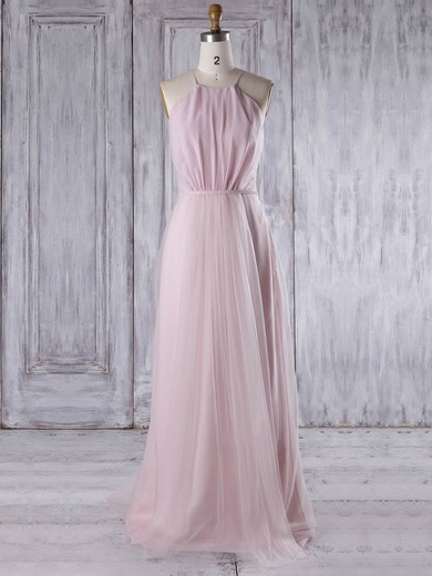 A-line Scoop Neck Sweep Train Tulle with Sashes / Ribbons Bridesmaid Dresses #PDS01013310