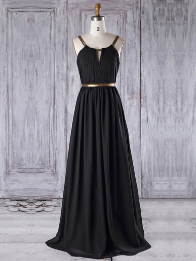 A-line Scoop Neck Floor-length Chiffon with Ruffles Bridesmaid Dresses #PDS01013312