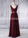 A-line V-neck Floor-length Lace Chiffon with Criss Cross Bridesmaid Dresses #PDS01013316