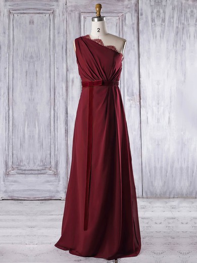 A-line One Shoulder Floor-length Lace Chiffon with Sashes / Ribbons Bridesmaid Dresses #PDS01013317