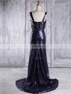 Sheath/Column Square Neckline Sweep Train Sequined with Ruffles Bridesmaid Dresses #PDS01013322