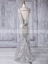 Trumpet/Mermaid Scoop Neck Sweep Train Tulle with Sequins Bridesmaid Dresses #PDS01013330