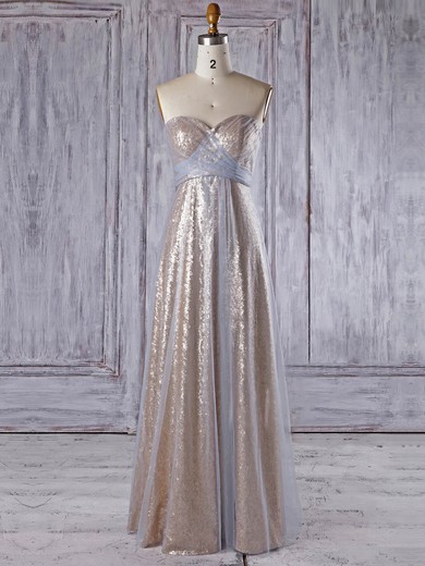 Empire Sweetheart Floor-length Tulle Sequined with Ruffles Bridesmaid Dresses #PDS01013335