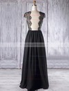A-line V-neck Floor-length Chiffon Tulle with Lace Bridesmaid Dresses #PDS01013337