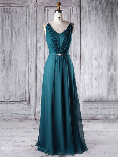 A-line V-neck Floor-length Chiffon with Sashes / Ribbons Bridesmaid Dresses #PDS01013338