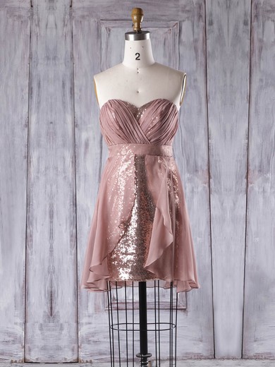 Empire Sweetheart Short/Mini Chiffon Sequined with Ruffles Bridesmaid Dresses #PDS01013357