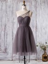 A-line One Shoulder Short/Mini Tulle with Ruffles Bridesmaid Dresses #PDS01013360