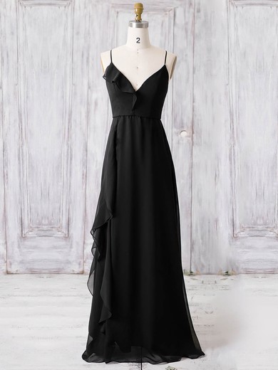 A-line V-neck Floor-length Chiffon with Ruffles Bridesmaid Dresses #PDS01013366
