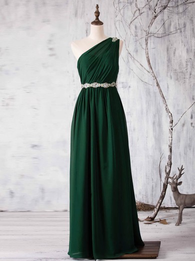 A-line One Shoulder Floor-length Chiffon with Sashes / Ribbons Bridesmaid Dresses #PDS01013371