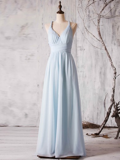 A-line V-neck Floor-length Chiffon with Ruffles Bridesmaid Dresses #PDS01013372