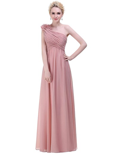 Empire One Shoulder Floor-length Chiffon with Flower(s) Bridesmaid Dresses #PDS01013374