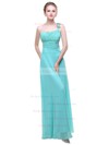 A-line One Shoulder Floor-length Chiffon with Flower(s) Bridesmaid Dresses #PDS01013376