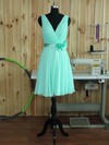 A-line V-neck Short/Mini Chiffon with Sashes / Ribbons Bridesmaid Dresses #PDS01013380