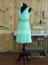 A-line V-neck Short/Mini Chiffon with Sashes / Ribbons Bridesmaid Dresses #PDS01013380