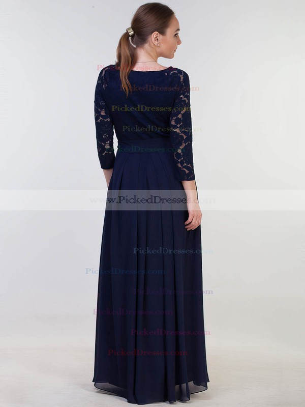 A-line Scoop Neck Floor-length Lace Chiffon with Sashes / Ribbons Bridesmaid Dresses #PDS01013381